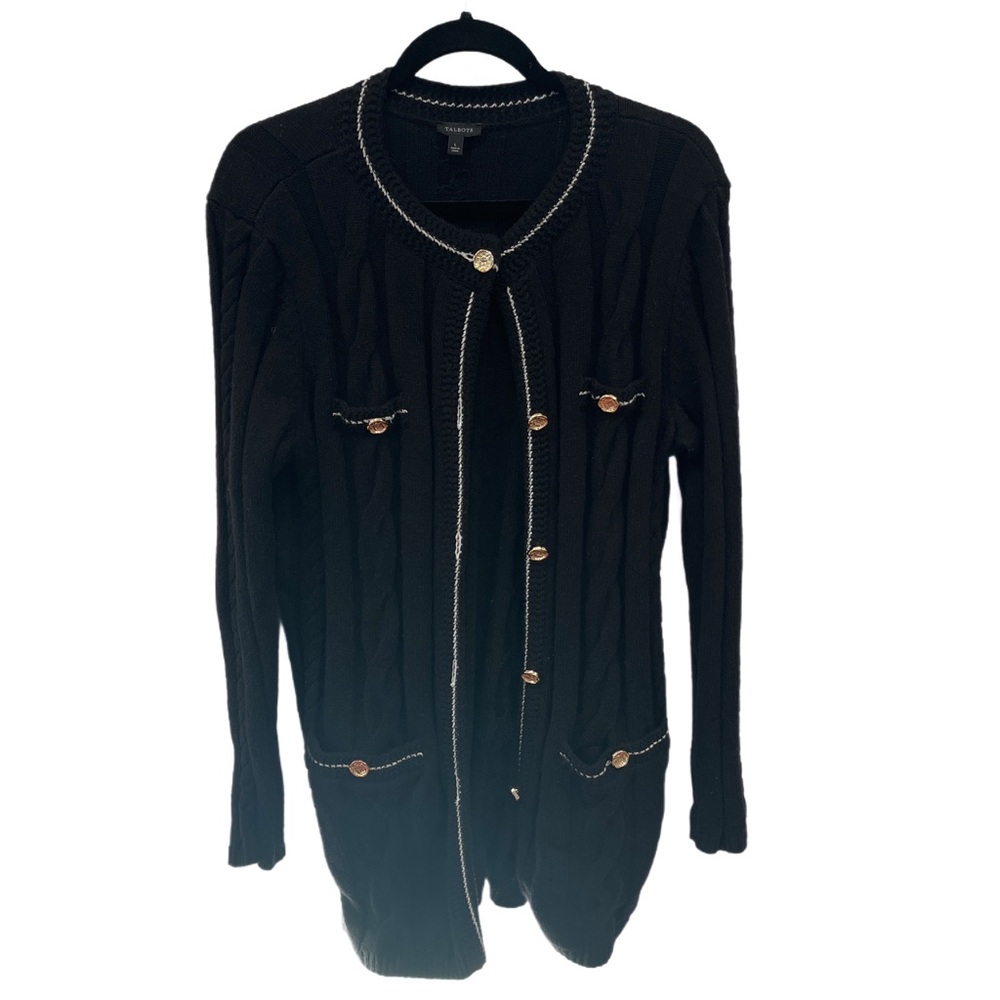 Talbots Black Long Cardigan Sweater with Button Closure